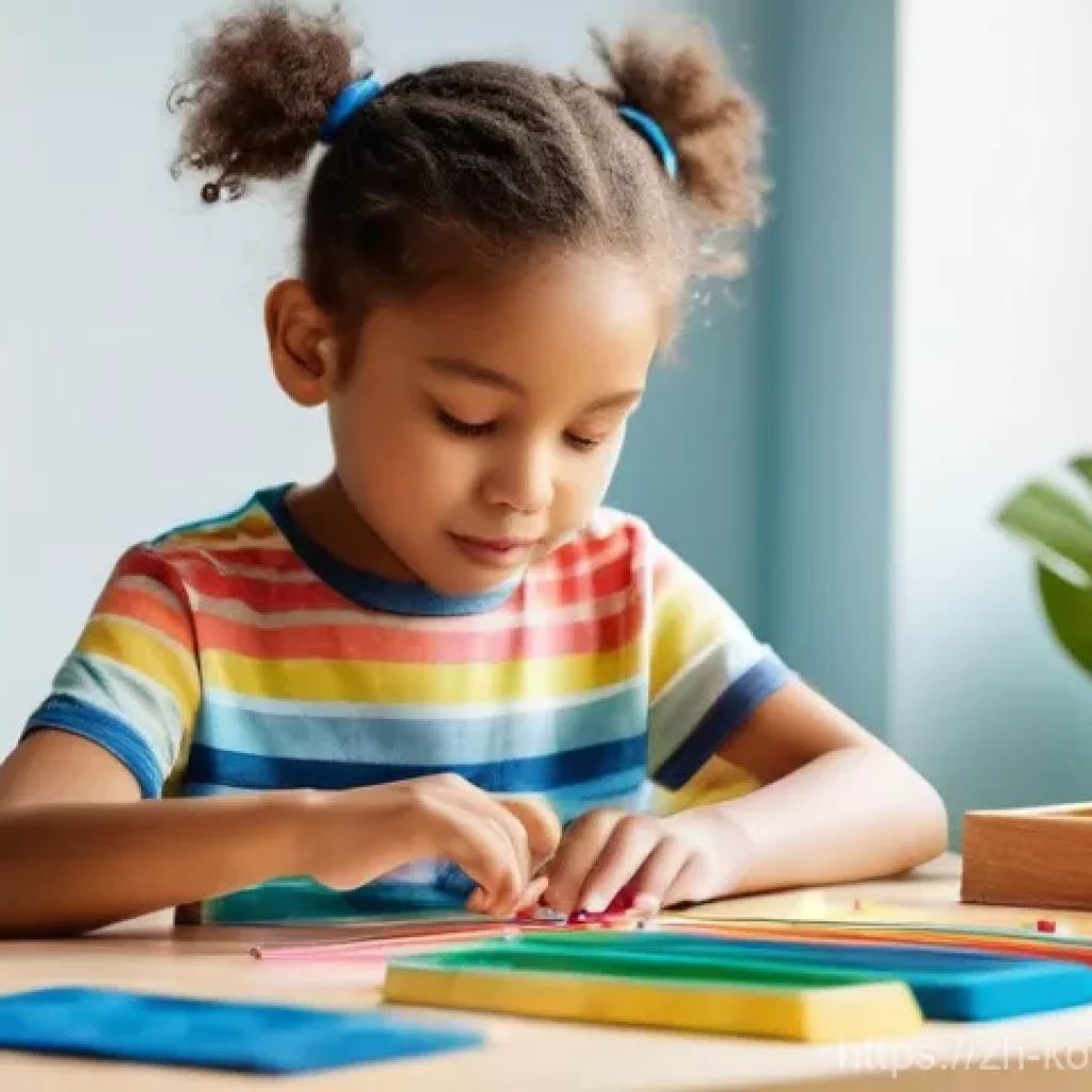 콩순이 DIY 프로젝트 - **Prompt:** A curious and focused elementary school-aged child, wearing a brightly colored, short-sl...