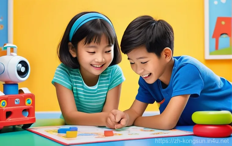 콩순이 콘텐츠의 메시지 - **Prompt for Emotional Expression and Problem Solving:**
    "A brightly lit, cheerful playroom scen...