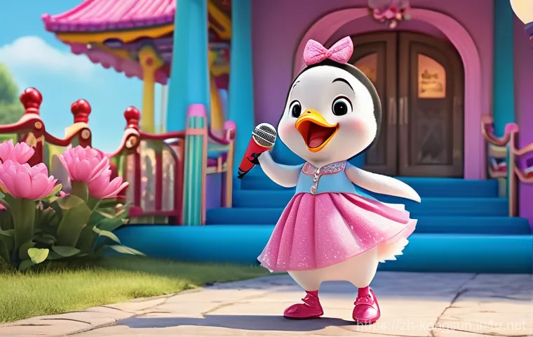 콩순이 코스튬 의상 - **Prompt for Kong Shunyi in a cheerful setting:**
    "An adorable and cheerful penguin character na...