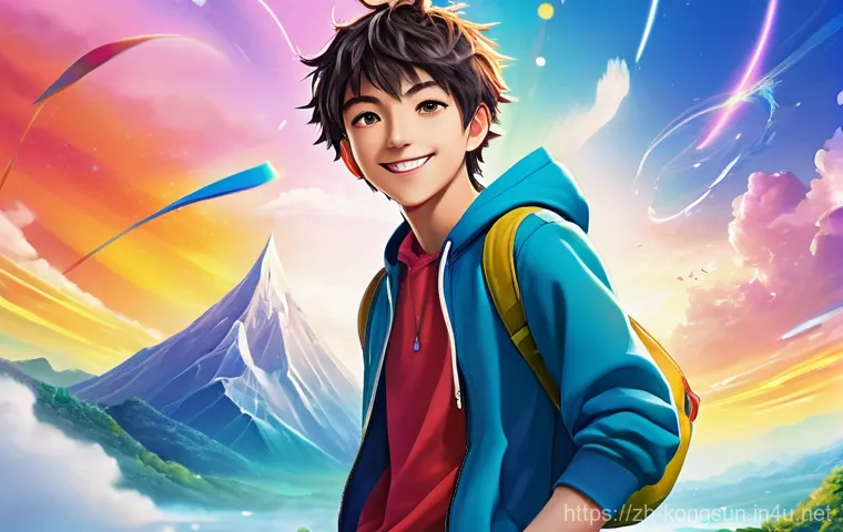 콩순이 캐릭터로 배우는 성격 유형 - An energetic and cheerful anime character, a teenage boy with bright, sparkling eyes and a dynamic, ...