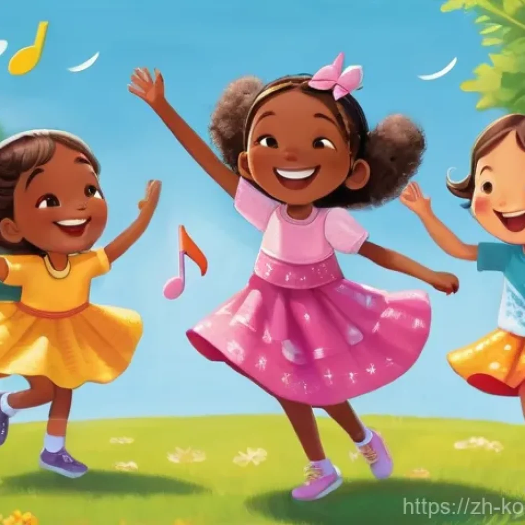 콩순이 동요 인기 이유 - **Prompt 1: "Melody and Movement: Kongsooni's Dance Party"**
A vibrant and joyful scene featurin...