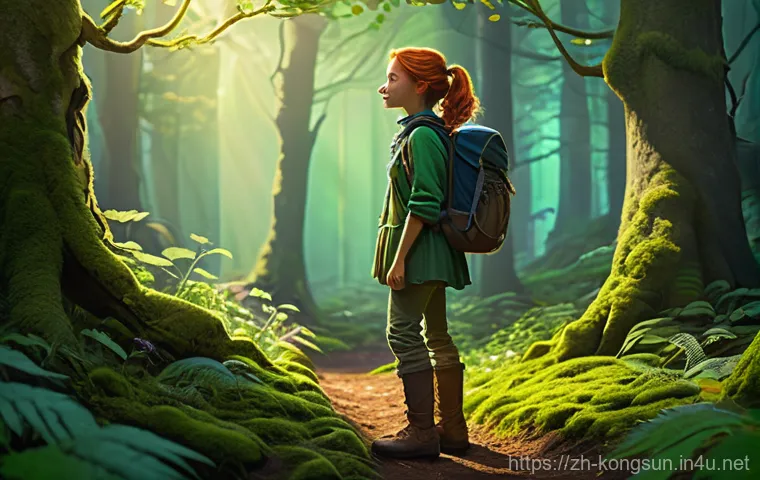 콩순이 주요 목소리 배우 - A whimsical illustration of a young, curious adventurer, around 16 years old, standing on a winding ...