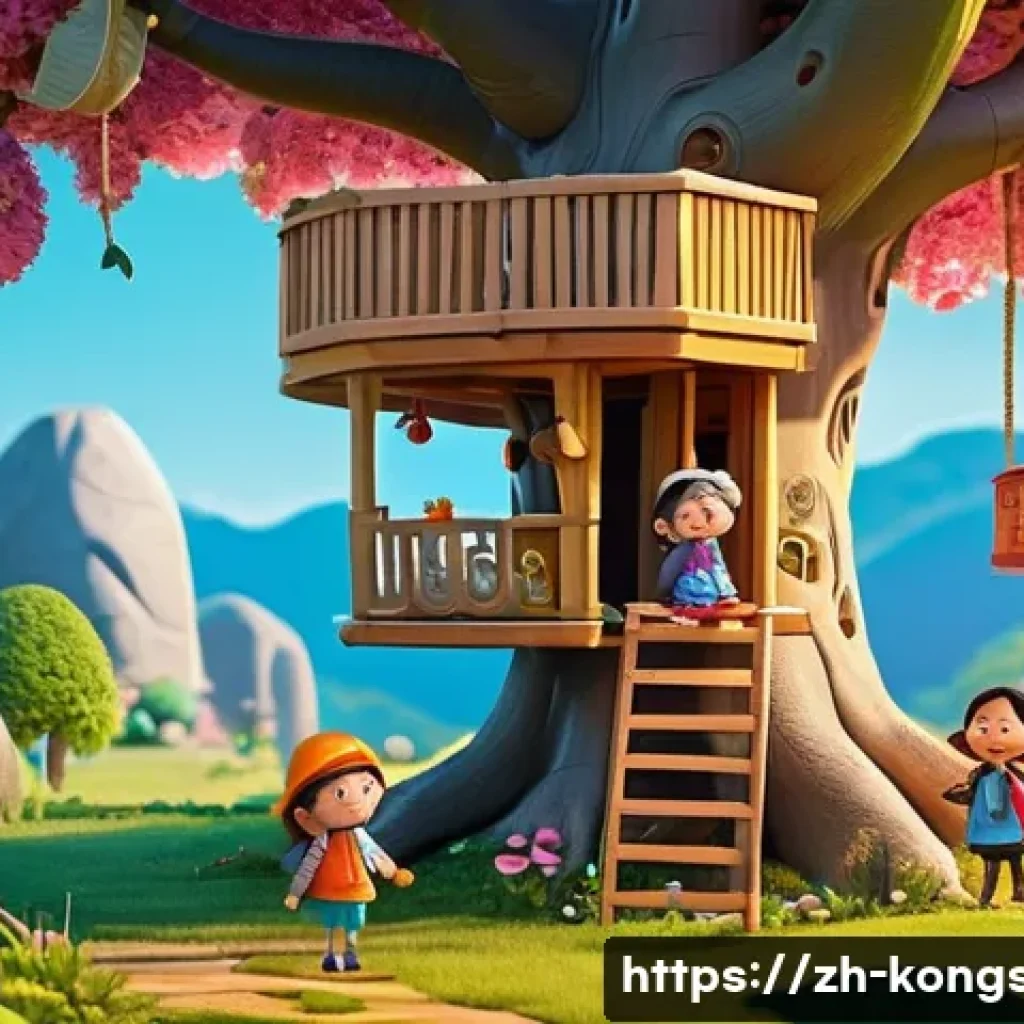 콩순이 애니메이션의 주제별 분석 - **A heartwarming scene of Kongsooni and her friends, DooDoo and Mia, collaboratively building a colo...